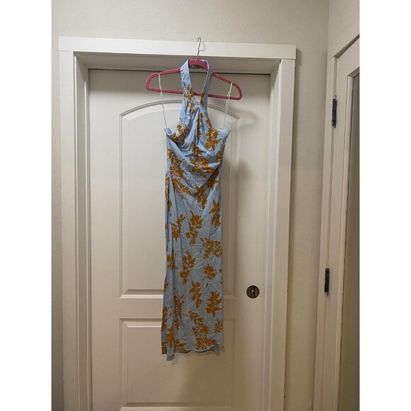 Hello Molly Leave Me Loving You Dress Womens Small Blue Floral Halter Midi - Picture 2 of 5